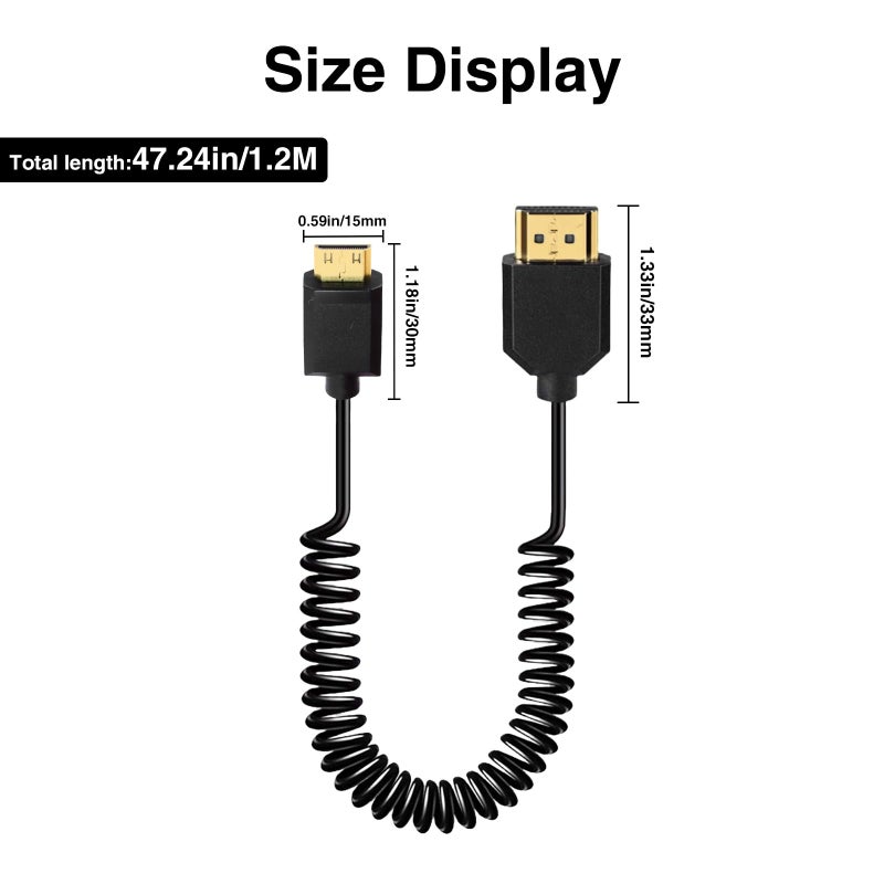 Duttek 4K Mini HDMI to HDMI Coiled Cable 1FT-4FT, Ultra-Thin HDMI to Mini HDMI Cable Support 4K Ultra HD, 1080p, 3D,for Projector, Monitor, Camcorder - Image 5